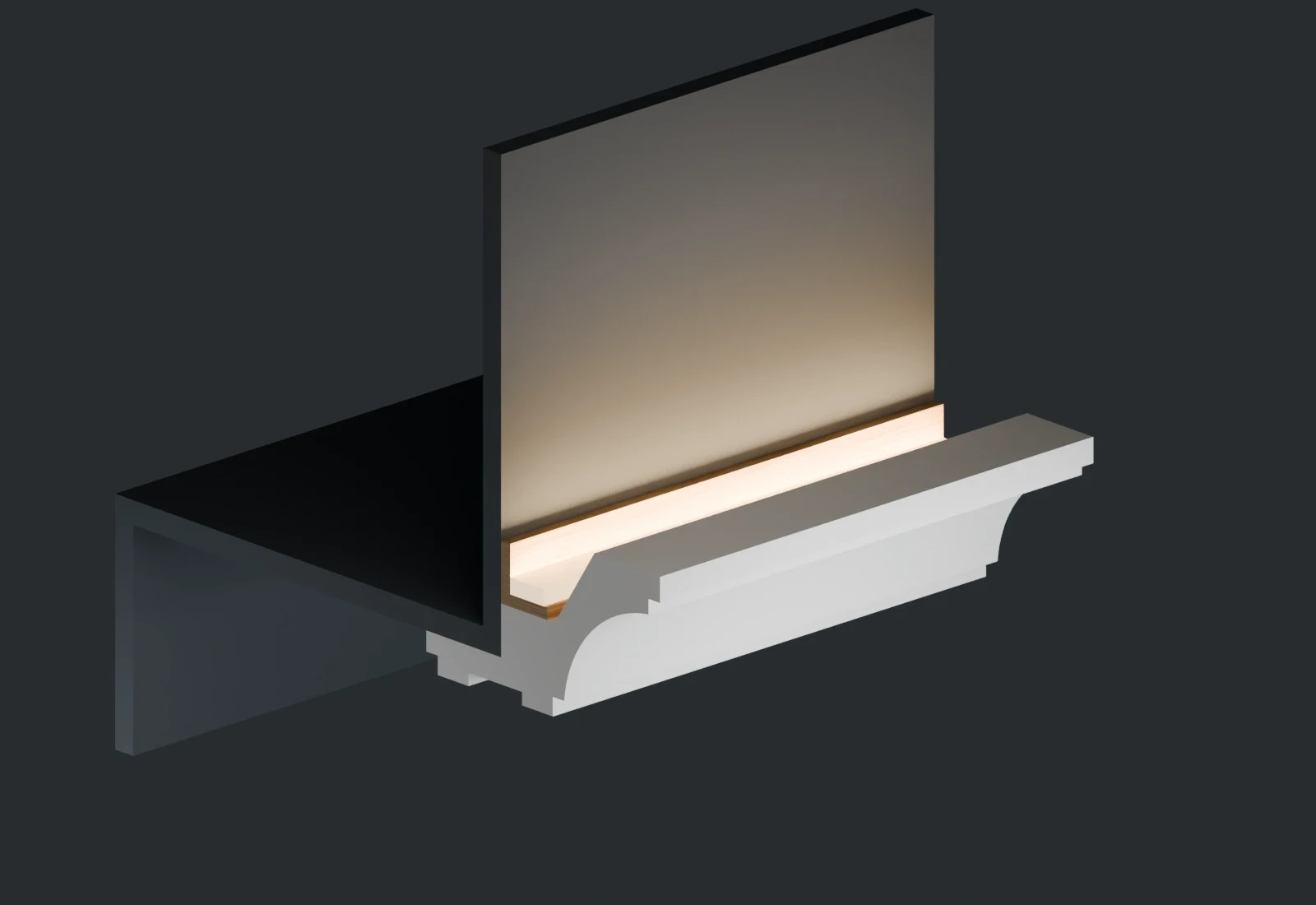 LC-01 cross-section with separate backing and upward-facing LED