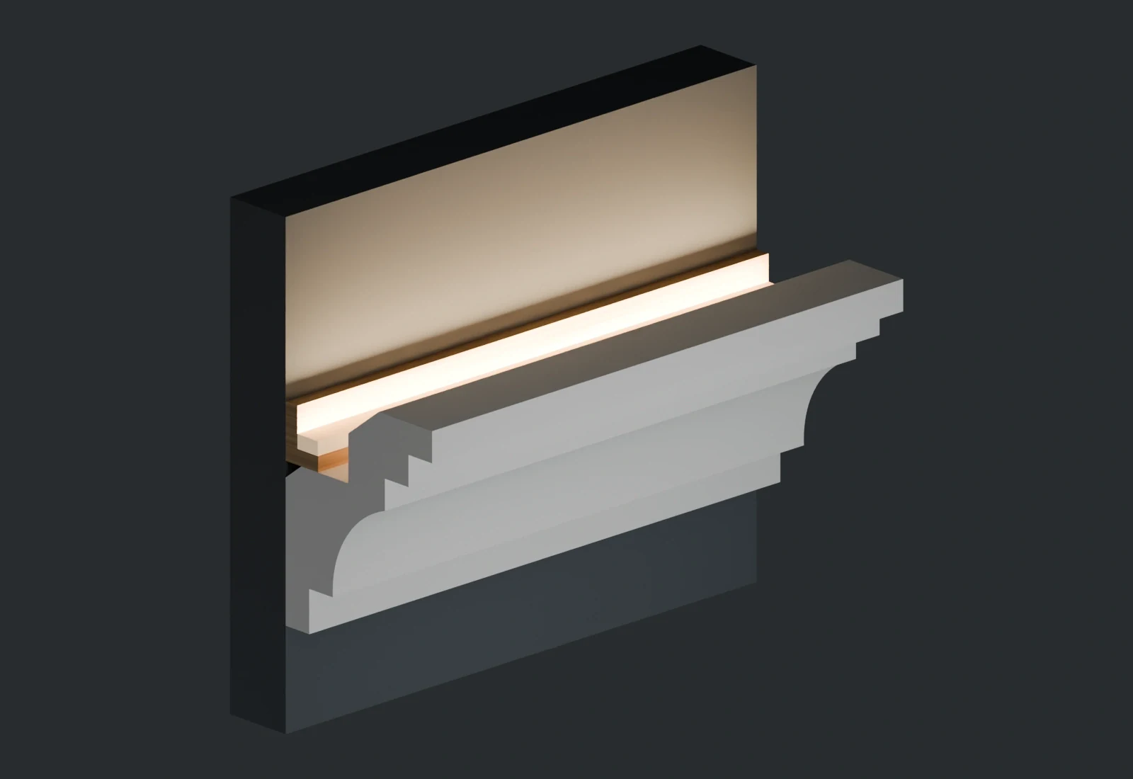 LC-02 cross-section with separate backing and upward-facing LED