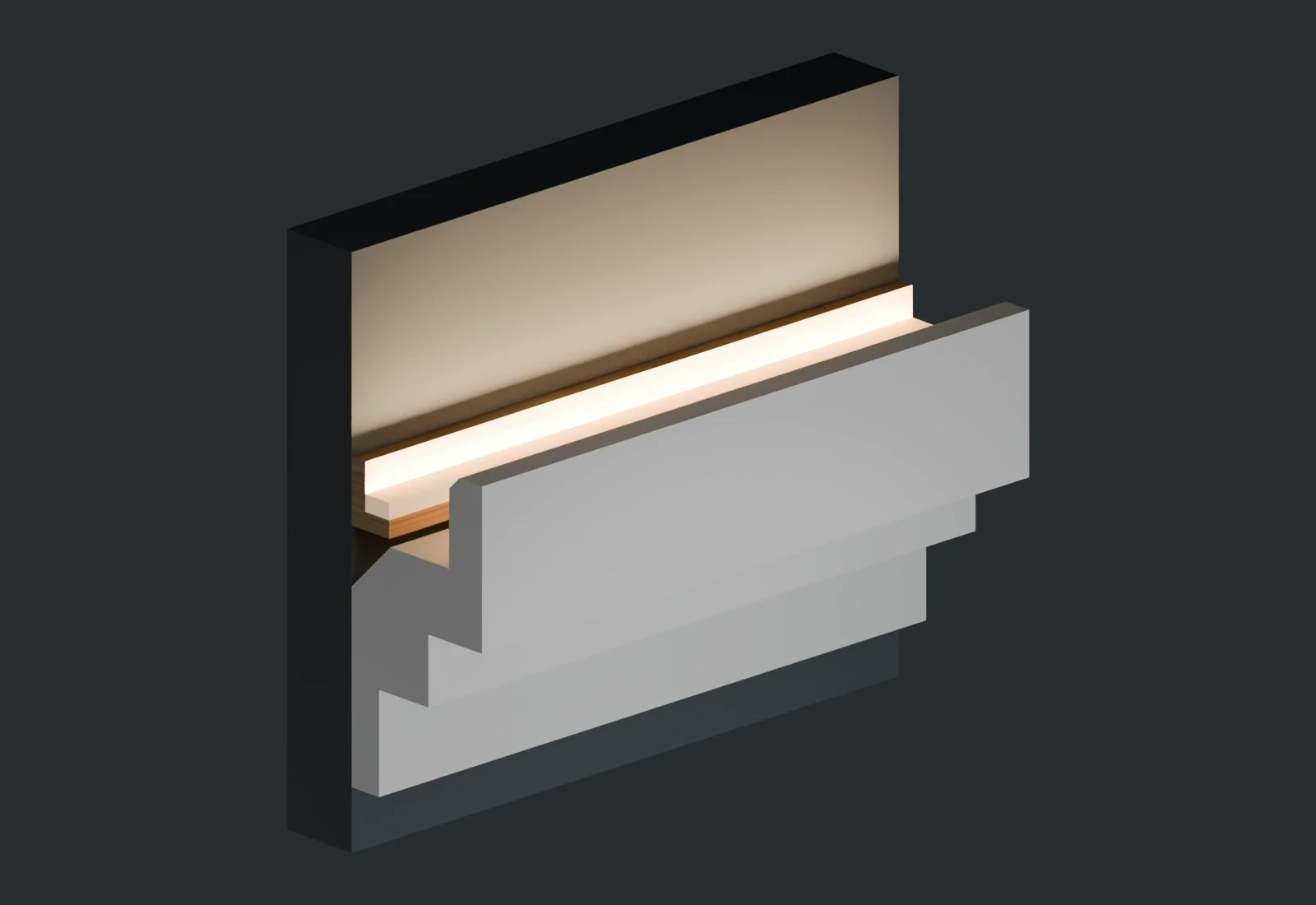 LC-03 cross-section with separate backing and upward-facing LED